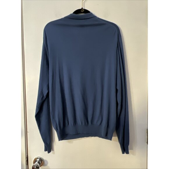 L X R I 100% Cashmere Blue Henley Polo Sweater Mens Sz M Preppy - Picture 4 of 7